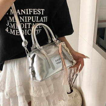 Moterų rankinė per petį Boston stiliaus | miesto paprastumas, PU medžiaga, horizontali kvadrato forma, užtrauktuko atverimas, vidinė kišenė su užtrauktuku