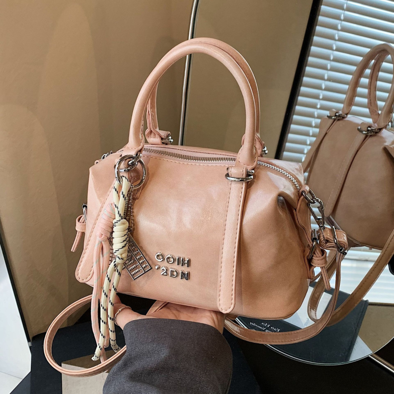 Moterų rankinė per petį Boston stiliaus | miesto paprastumas, PU medžiaga, horizontali kvadrato forma, užtrauktuko atverimas, vidinė kišenė su užtrauktuku