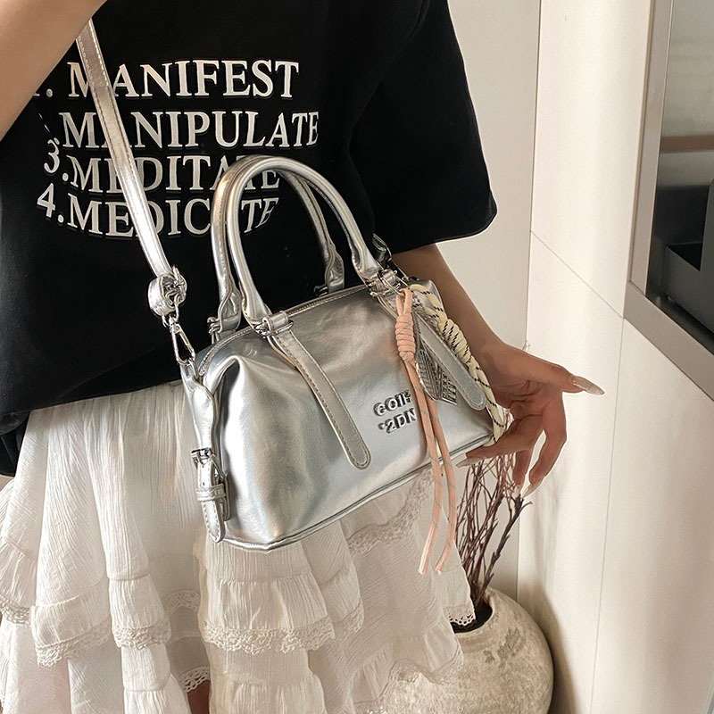 Moterų rankinė per petį Boston stiliaus | miesto paprastumas, PU medžiaga, horizontali kvadrato forma, užtrauktuko atverimas, vidinė kišenė su užtrauktuku