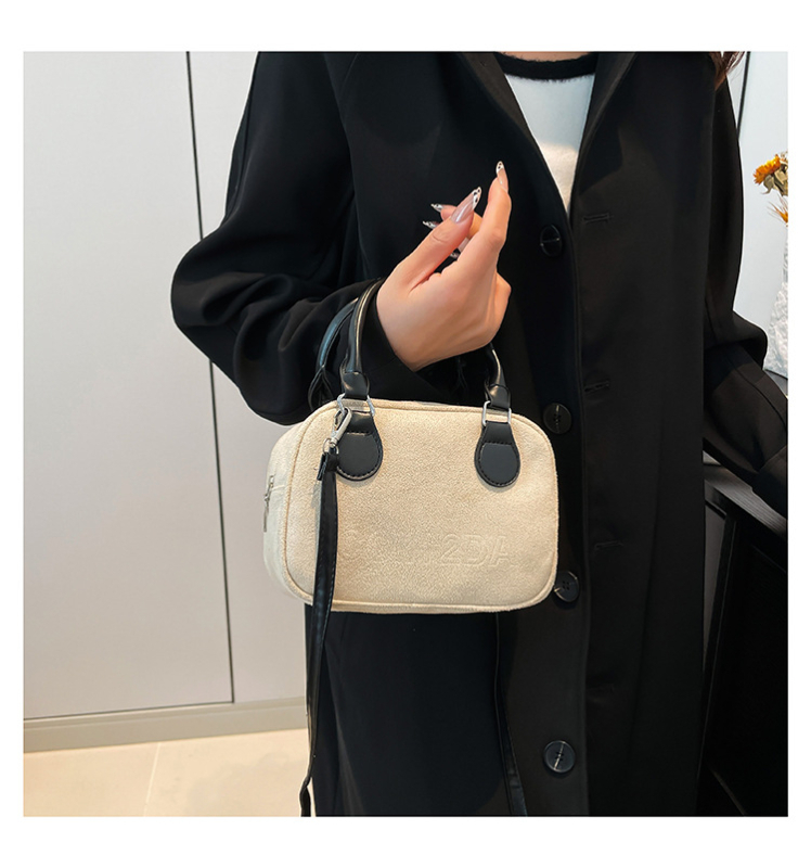 Korejskog stila vunena crossbody torba, jastučastog oblika, Boston torba s zatvaračem, unutarnji džepovi za telefon i osobnu iskaznicu