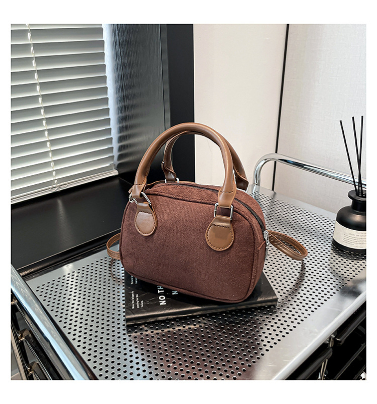 Korejskog stila vunena crossbody torba, jastučastog oblika, Boston torba s zatvaračem, unutarnji džepovi za telefon i osobnu iskaznicu