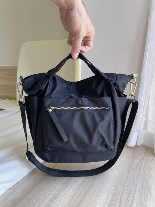 Geantă Tote din nylon, formă dumpling, căptușeală poliester, închidere cu fermoar, buzunare interne: buzunar cu fermoar, buzunar pentru telefon, buzunar pentru ID