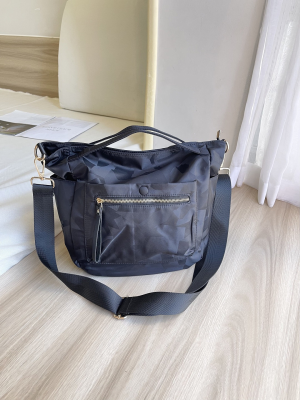 Geantă Tote din nylon, formă dumpling, căptușeală poliester, închidere cu fermoar, buzunare interne: buzunar cu fermoar, buzunar pentru telefon, buzunar pentru ID