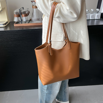 Γυναικεία Τσάντα Ώμου, Tote, σχήμα κουβά, PU υλικό, μαγνητικό κλείσιμο, εσωτερική θήκη για κινητό, διπλοί ιμάντες, αστικός μινιμαλισμός, άνοιξη 2025