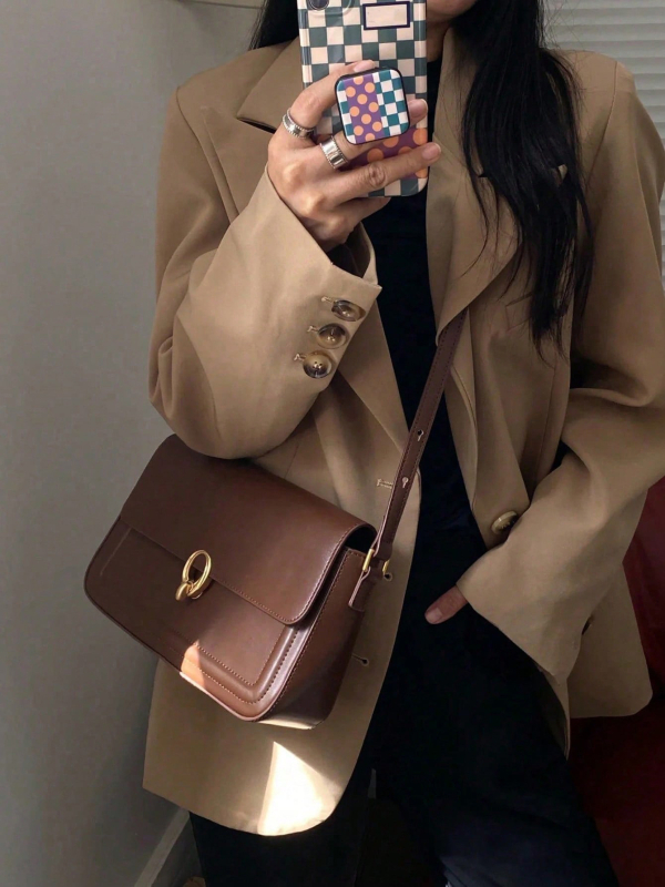 Geantă Butterfly pentru subraț, material PU, formă verticală pătrată, închidere cu lacăt, buzunare interne pentru telefon și ID