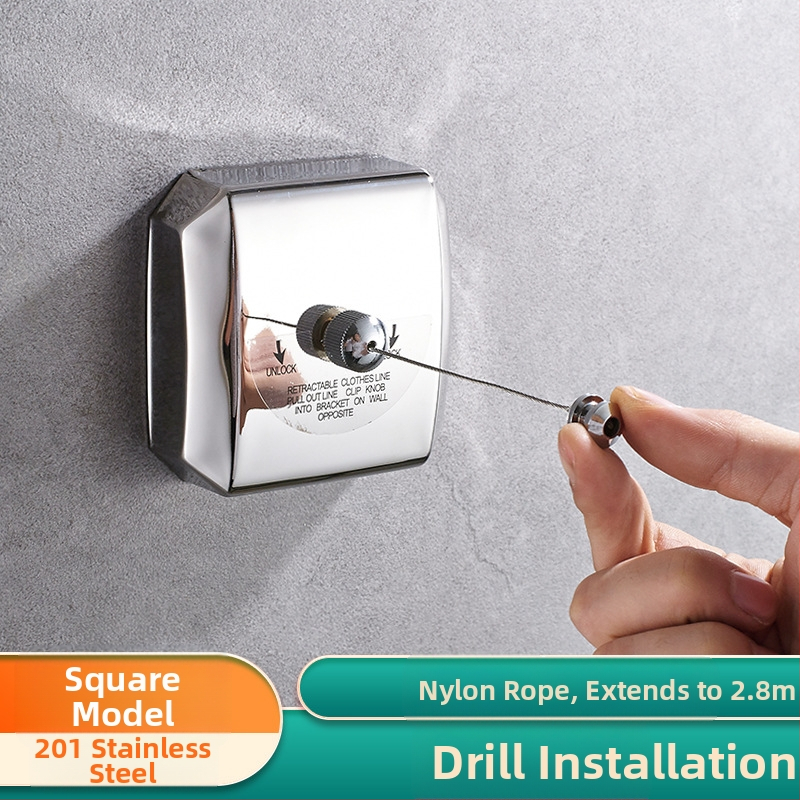 Разтегателна стенна сушалка за дрехи, 304 неръждаема стомана, скрит монтаж, за баня и балкон