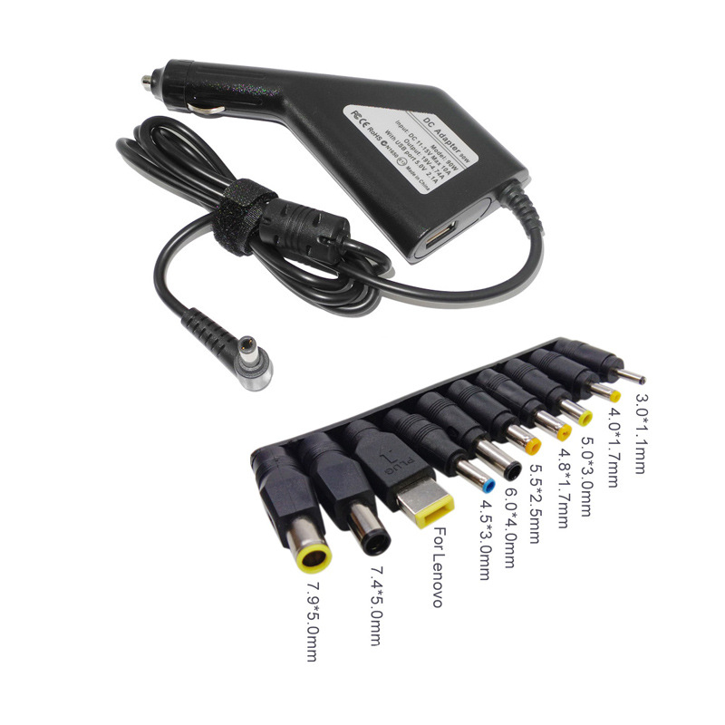 Portatīvā datora auto uzlādes lādētājs – universāls invertora barošanas avots ASUS, Lenovo, Acer, Samsung; 65-90W; CE/FCC sertificēts