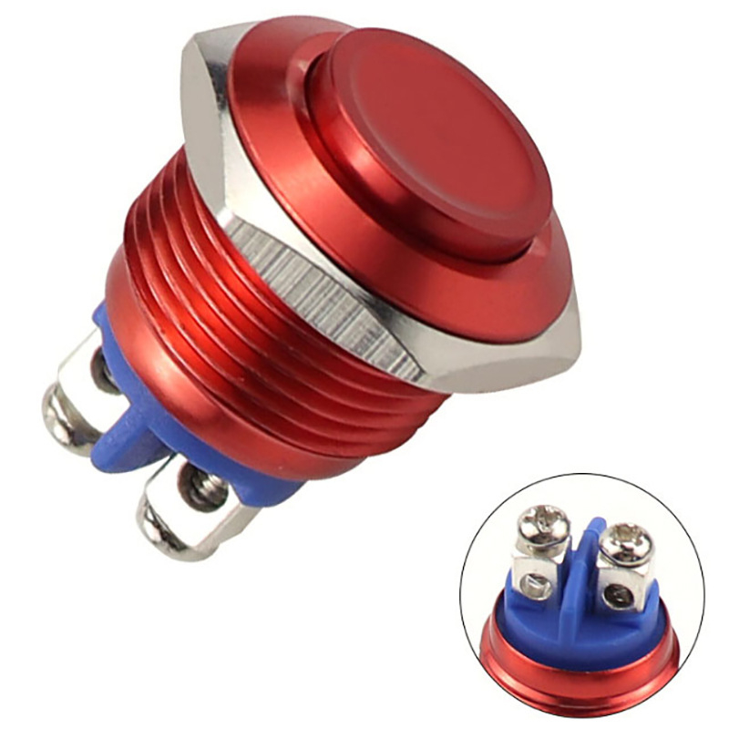 Comutator cu buton metalic, bi-metal, auto-resetare, montaj cu picior cu șurub