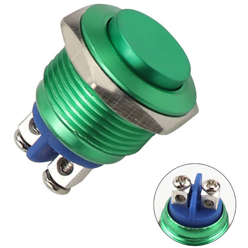Comutator cu buton metalic, bi-metal, auto-resetare, montaj cu picior cu șurub