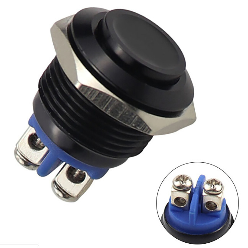 Comutator cu buton metalic, bi-metal, auto-resetare, montaj cu picior cu șurub