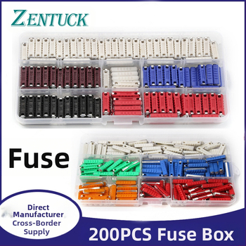 Automobilių vamzdiniai saugikliai, 200 vnt. rinkinys, 5A-40A, Xinrong Technology, skirtas automobilių elektronikai