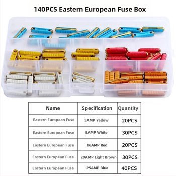 Automobilių vamzdiniai saugikliai, 200 vnt. rinkinys, 5A-40A, Xinrong Technology, skirtas automobilių elektronikai