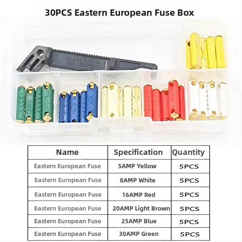 Automobilių vamzdiniai saugikliai, 200 vnt. rinkinys, 5A-40A, Xinrong Technology, skirtas automobilių elektronikai