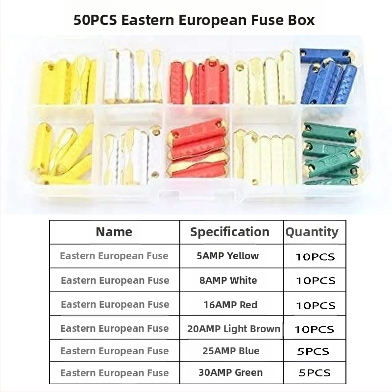 Automobilių vamzdiniai saugikliai, 200 vnt. rinkinys, 5A-40A, Xinrong Technology, skirtas automobilių elektronikai