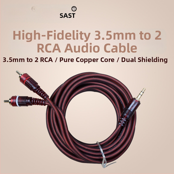 Аудио кабел 3,5 мм към два RCA мъжки за компютърни колонки