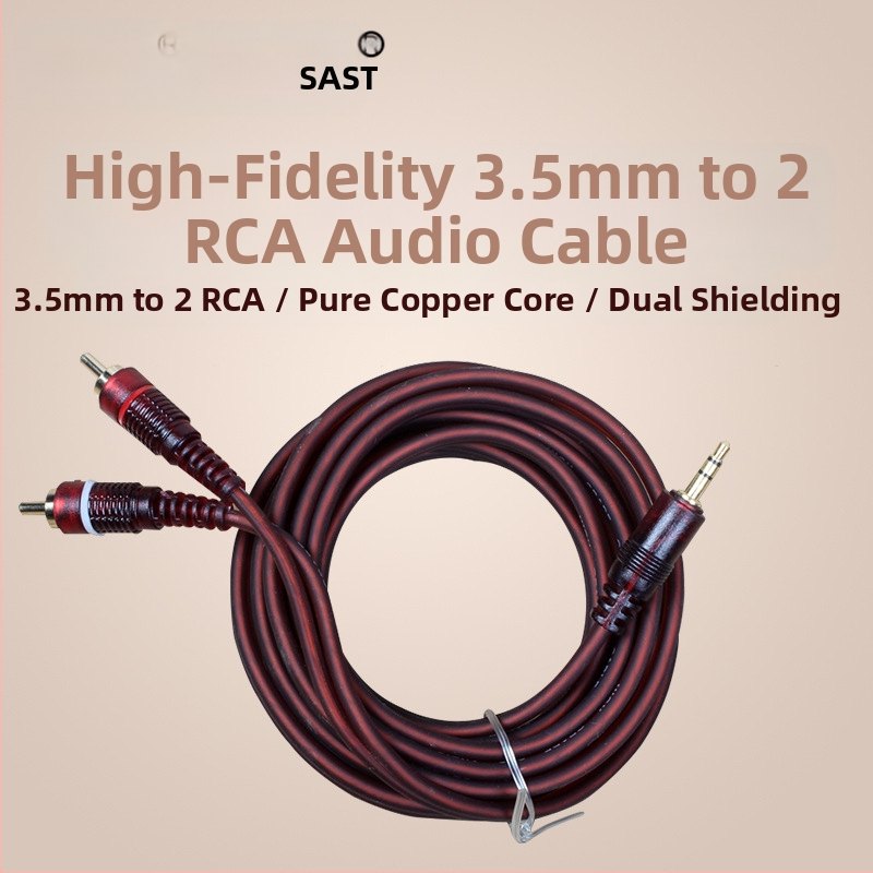 Аудио кабел 3,5 мм към два RCA мъжки за компютърни колонки