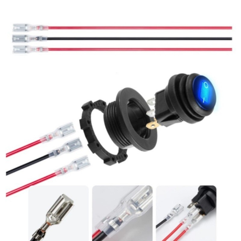 Три в едно панелен превключвател с кабелен комплект, водоустойчив морски тип, 3-пинов, LED индикатор, 12V/24V