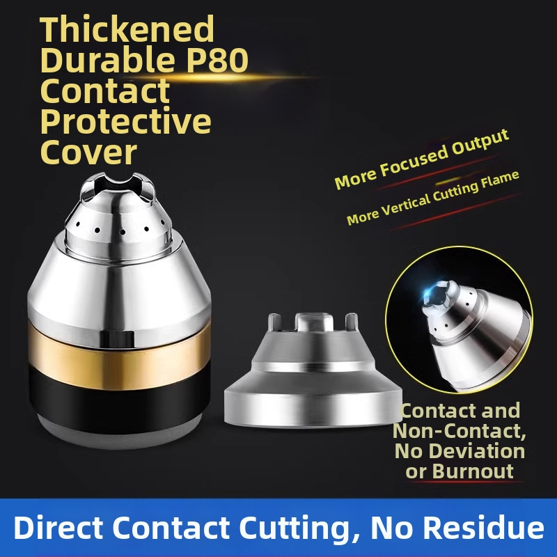 P80 zaštitni omotač mlaznice plazma rezanja; bakrena glava plamenika; zaštita kontaktnog rezanja; dodaci; The First Force marka, standardni tip, standardni zavarni napon struje, standardna duljina