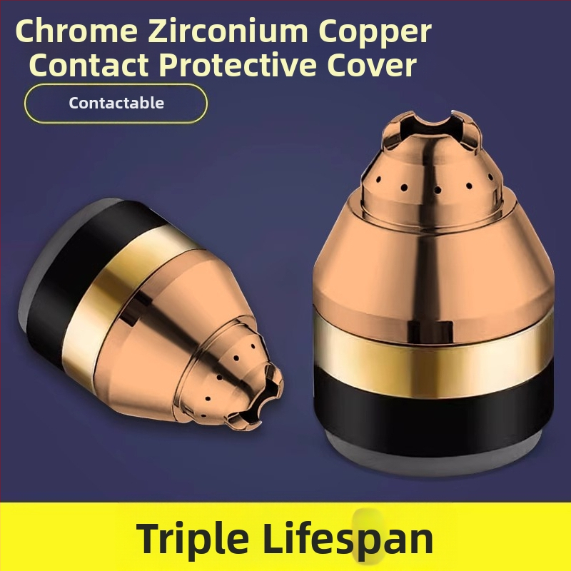 P80 zaštitni omotač mlaznice plazma rezanja; bakrena glava plamenika; zaštita kontaktnog rezanja; dodaci; The First Force marka, standardni tip, standardni zavarni napon struje, standardna duljina