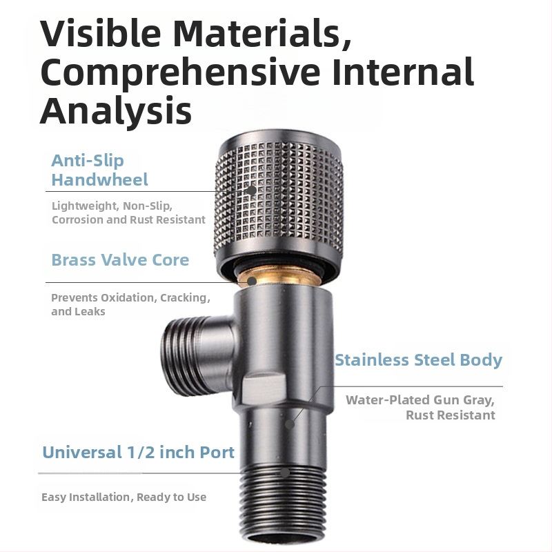 Ъглов клапан от неръждаема стомана с меден сърцевинен механизъм, модел 111, вградена инсталация, за баня, водогрейник и тоалетна