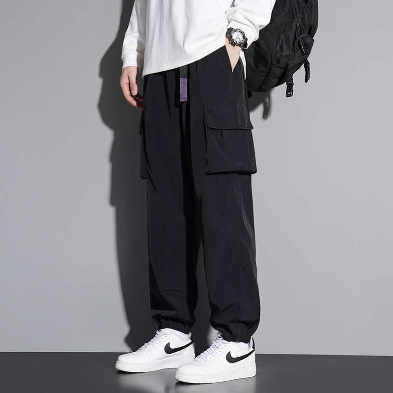 Muške casual radne hlače s ravnim krojem, srednje visine, s pojasom i prednjim vezivanjem, tkanina od laneno-sintetičke mješavine, pogodne za proljeće i jesen