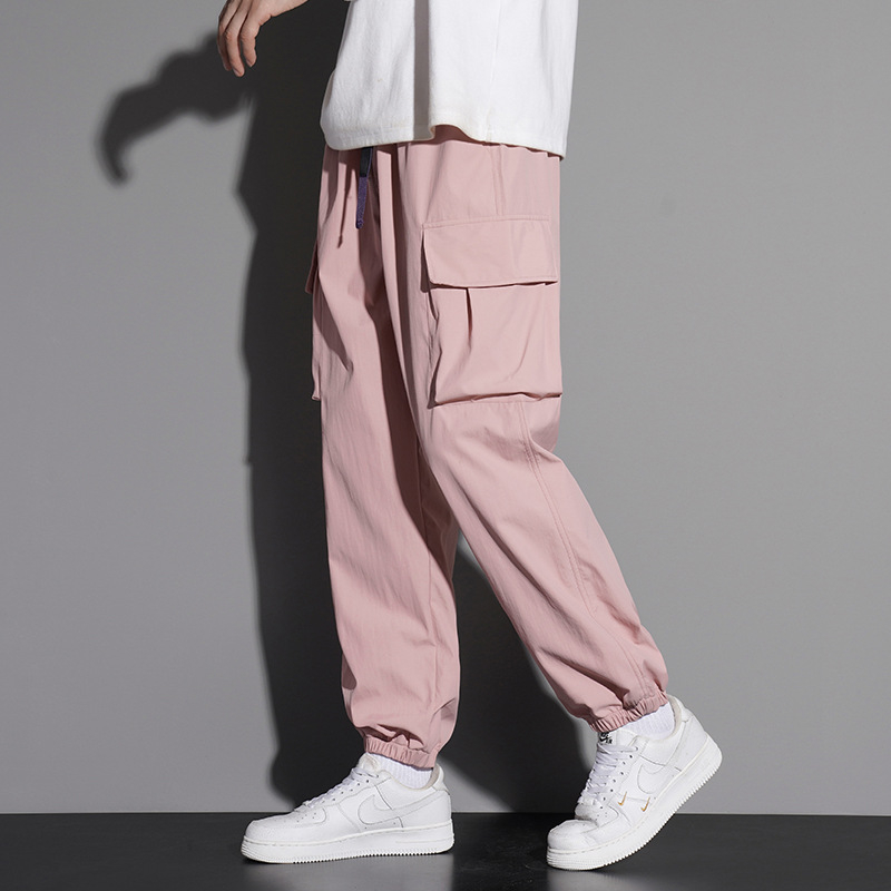 Muške casual radne hlače s ravnim krojem, srednje visine, s pojasom i prednjim vezivanjem, tkanina od laneno-sintetičke mješavine, pogodne za proljeće i jesen