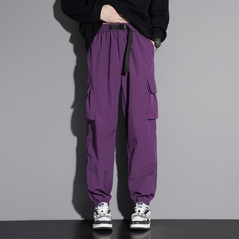 Muške casual radne hlače s ravnim krojem, srednje visine, s pojasom i prednjim vezivanjem, tkanina od laneno-sintetičke mješavine, pogodne za proljeće i jesen