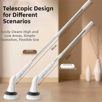 Garā bezvadu rotējoša tīrīšanas suka ar izvelkamu rokturi – ABS daudzfunkcionāla mājas suka ar galviņām apaviem, krūzēm, plaisām, mazgāšanai un tīrīšanas bumbiņai