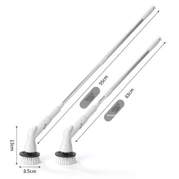 Garā bezvadu rotējoša tīrīšanas suka ar izvelkamu rokturi – ABS daudzfunkcionāla mājas suka ar galviņām apaviem, krūzēm, plaisām, mazgāšanai un tīrīšanas bumbiņai