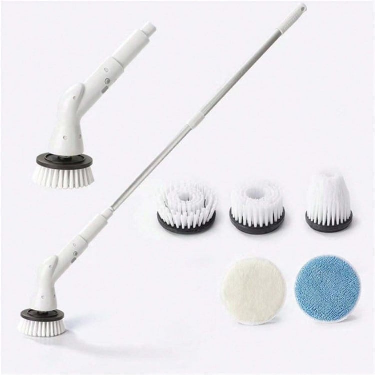 Garā bezvadu rotējoša tīrīšanas suka ar izvelkamu rokturi – ABS daudzfunkcionāla mājas suka ar galviņām apaviem, krūzēm, plaisām, mazgāšanai un tīrīšanas bumbiņai