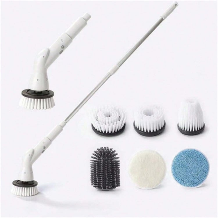 Garā bezvadu rotējoša tīrīšanas suka ar izvelkamu rokturi – ABS daudzfunkcionāla mājas suka ar galviņām apaviem, krūzēm, plaisām, mazgāšanai un tīrīšanas bumbiņai