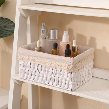 Koš za sitnice s Daisy unutarnjom oblogom — materijal: papirnato uže i tkanina; pogodno za CD-ove, daljinske upravljače, uredski materijal, voće, kozmetiku.