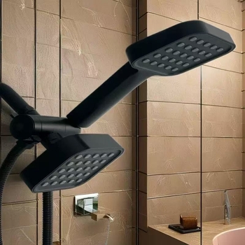 Malifang dušo komplektas, kvadratinė rankinė dušo galvutė su laikikliu, paviršinis montavimas, plastikas, injekcinis liejimas, lietaus funkcija, 3 krypčių daliklis