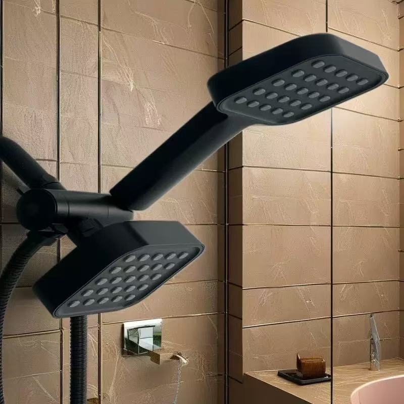 Malifang dušo komplektas, kvadratinė rankinė dušo galvutė su laikikliu, paviršinis montavimas, plastikas, injekcinis liejimas, lietaus funkcija, 3 krypčių daliklis