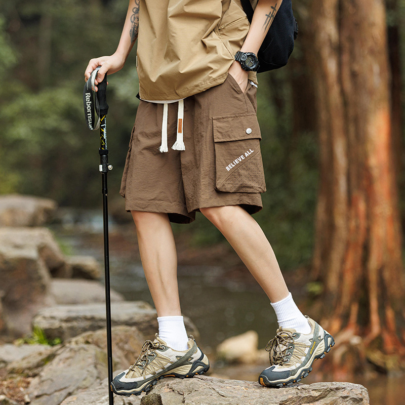 Vyrų laisvalaikio šortai, poliesteris, drėgmės valdymas, vidurinis juosmuo, vasara, sportinis kasdieninis stilius