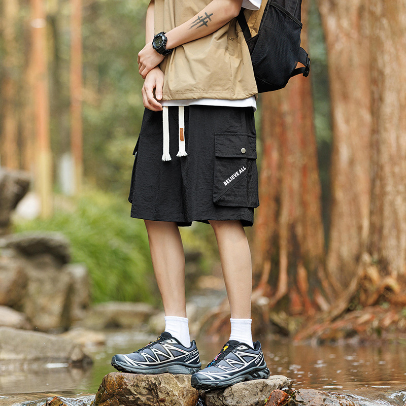 Vyrų laisvalaikio šortai, poliesteris, drėgmės valdymas, vidurinis juosmuo, vasara, sportinis kasdieninis stilius