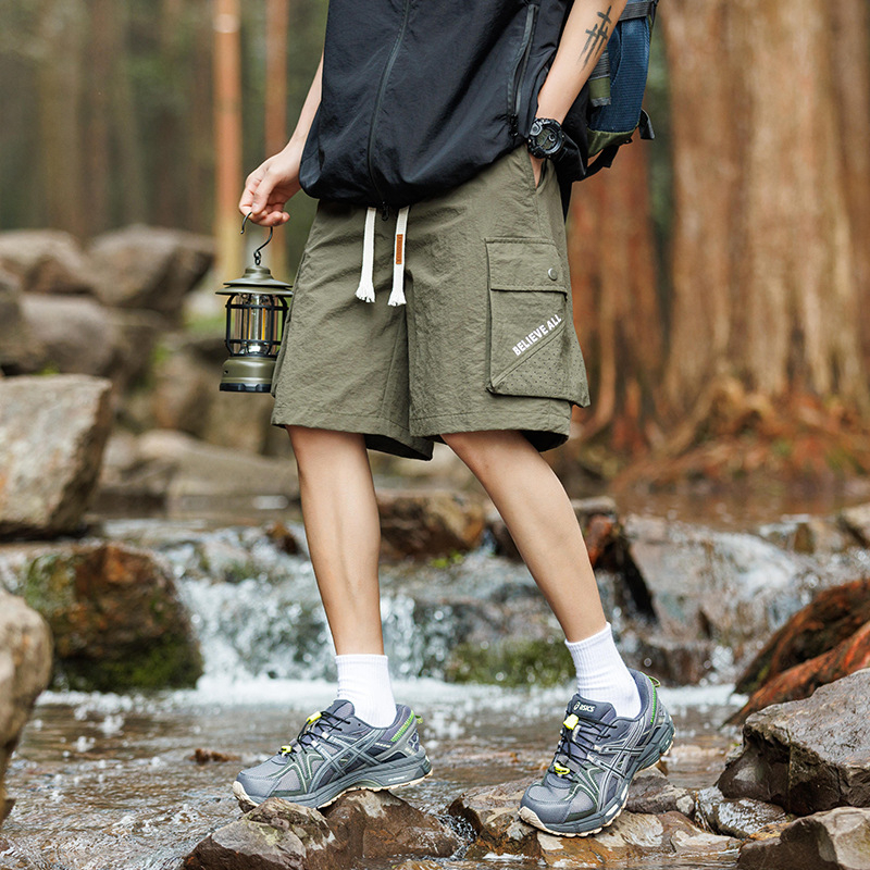 Vyrų laisvalaikio šortai, poliesteris, drėgmės valdymas, vidurinis juosmuo, vasara, sportinis kasdieninis stilius