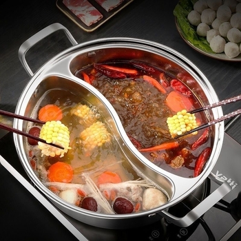 Yuanyang pot за индукционна печка, 304 неръждаема стомана, многослойно дъно, стъклен капак, капацитет 6,1–10 л