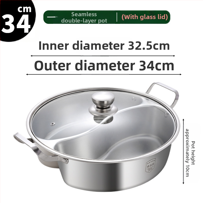 Yuanyang pot за индукционна печка, 304 неръждаема стомана, многослойно дъно, стъклен капак, капацитет 6,1–10 л