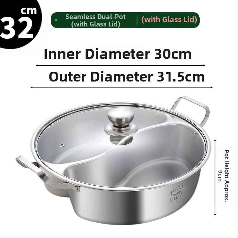 Yuanyang pot за индукционна печка, 304 неръждаема стомана, многослойно дъно, стъклен капак, капацитет 6,1–10 л