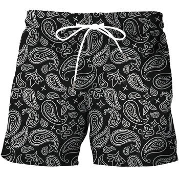Șorturi casual pentru bărbați cu imprimare digitală 3D, model cashew, croială dreaptă, material din amestec spandex cu vinilon și poliester; potrivite pentru vară; listare primăvara 2024.