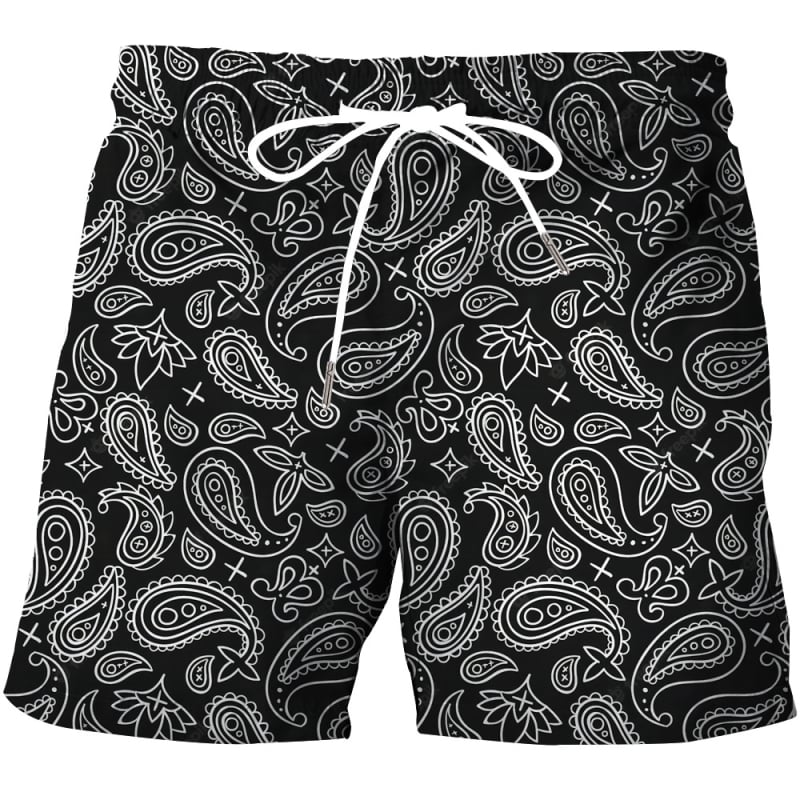 Șorturi casual pentru bărbați cu imprimare digitală 3D, model cashew, croială dreaptă, material din amestec spandex cu vinilon și poliester; potrivite pentru vară; listare primăvara 2024.