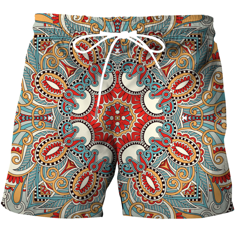 Șorturi casual pentru bărbați cu imprimare digitală 3D, model cashew, croială dreaptă, material din amestec spandex cu vinilon și poliester; potrivite pentru vară; listare primăvara 2024.