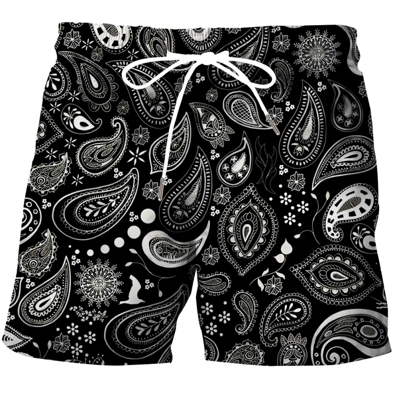 Șorturi casual pentru bărbați cu imprimare digitală 3D, model cashew, croială dreaptă, material din amestec spandex cu vinilon și poliester; potrivite pentru vară; listare primăvara 2024.