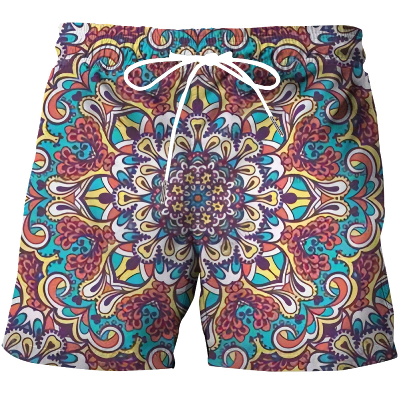 Șorturi casual pentru bărbați cu imprimare digitală 3D, model cashew, croială dreaptă, material din amestec spandex cu vinilon și poliester; potrivite pentru vară; listare primăvara 2024.