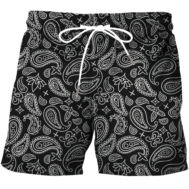Șorturi casual pentru bărbați cu imprimare digitală 3D, model cashew, croială dreaptă, material din amestec spandex cu vinilon și poliester; potrivite pentru vară; listare primăvara 2024.