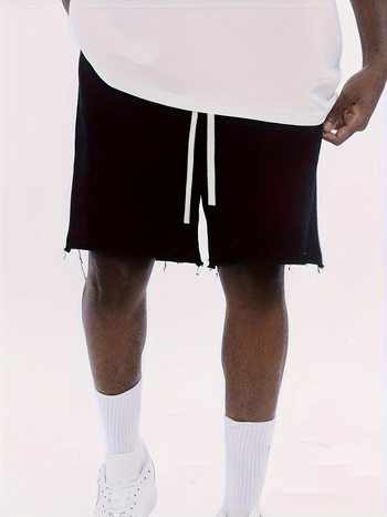 Férfi nyári egyenes szabású sportos rövidnadrág, húzózsinórral, pamut-poliészter keverék 50/50