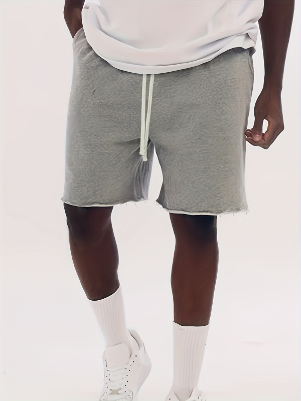 Férfi nyári egyenes szabású sportos rövidnadrág, húzózsinórral, pamut-poliészter keverék 50/50