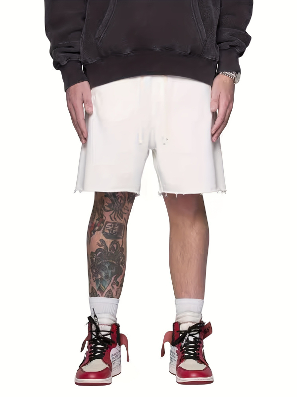 Férfi nyári egyenes szabású sportos rövidnadrág, húzózsinórral, pamut-poliészter keverék 50/50