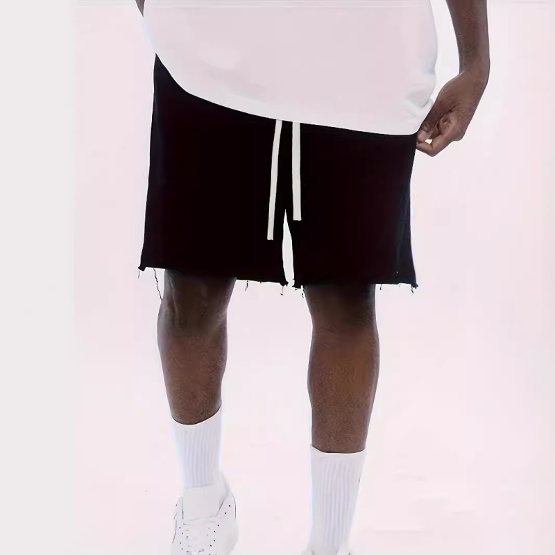 Férfi nyári egyenes szabású sportos rövidnadrág, húzózsinórral, pamut-poliészter keverék 50/50